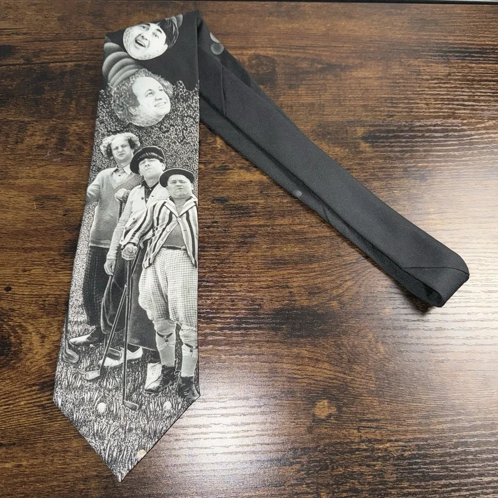 Vintage Ralph Marlin The Three Stooges Novelty Necktie 1995 Golf Theme Funny USA